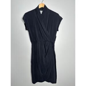 Genny Women's Dark Gray Vintage Silk Cap Sleeve Faux Wrap Dress‎ No Size